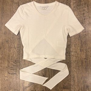 Club Monaco Cream Short Sleeve Wrap Top